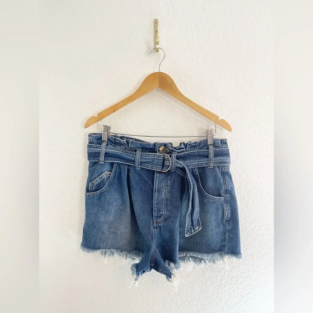 We The Free See You Sometime Livin Blue baggy Frayed Denim Jean Shorts M